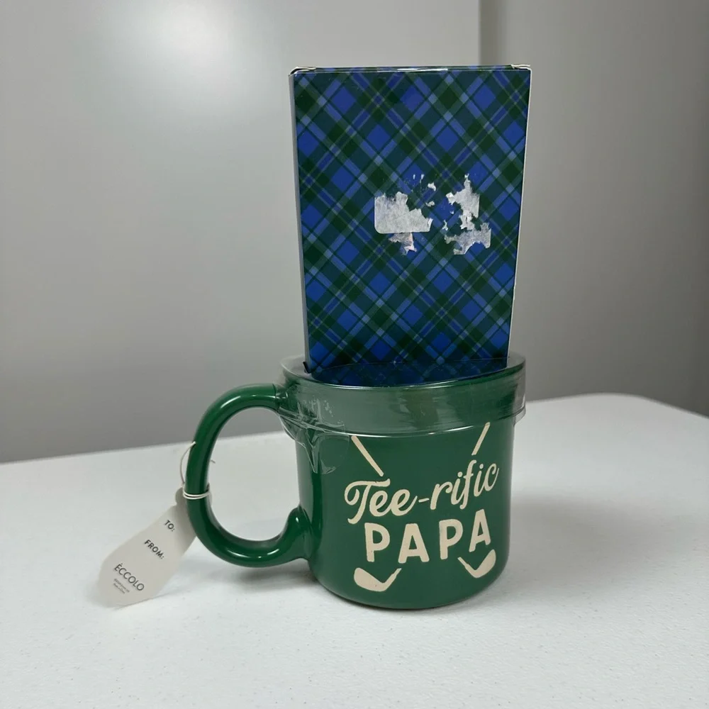 New! Eccolo Green Ceramic “Tee-rific Papa” Golf Tee Holder &‎ Coffee Mug